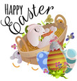 basket decorated easter eggs on green grass vector image