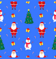 santa claus snowman and christmas tree new years vector image