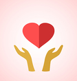 stylized red heart on hands man and woman icons vector image