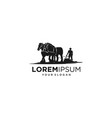 plowing with horse silhouette logo vector image vector image