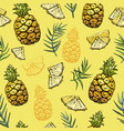 seamless pattern with pineapples and palm leaves vector image