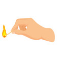 burning match in human hand fire flame icon vector image vector image