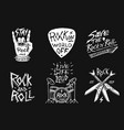 set of rock and roll music symbols with drums vector image