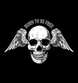 born to be free hand drawn winged skull on dark vector image vector image