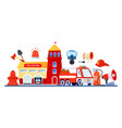 fire station and uniforms - modern flat design vector image