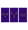 set three with gold silhouettes skulls deer vector image vector image