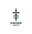 sword write pencil silhouette logo concept vector image