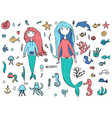mermaid and sea set vector image