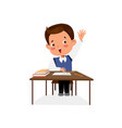 Happy cute little student boy raising his hand Vector Image