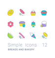 set simple line icons breads and bakery vector image
