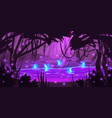 night magic forest with glowing fireflies wood vector image