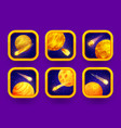 cartoon space game app icons with yellow planets vector image vector image