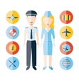 pilot stewardess and icons vector image vector image