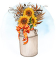 watercolor vintage milk bucket with sunflowers vector image