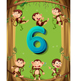 number six with 6 monkeys on the tree vector image vector image