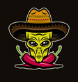 alien head in sombrero and two crossed chili vector image