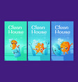 clean house cartoon posters with cleaning sponges vector image vector image