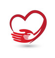 helping caring hands with heart icon logo vector image