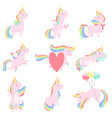 lovely unicorn set cute fantasy animal character vector image