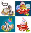 set of easter chocolate egg hunt bunny basket vector image