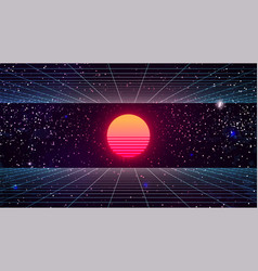 Synthwave sunset background 80s sun backdrop Vector Image