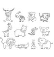 cartoon animals set black line drawing vector image