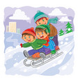 three little boys roll together on sled from vector image vector image