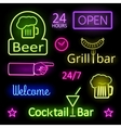 glowing neon lights bar signs on black background vector image vector image