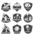monochrome vintage basketball labels set vector image vector image