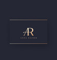ar letters logo elegant monogram design on a card vector image
