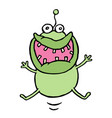 cartoon green germ jumping with happiness vector image