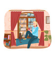 man with cat looking outside window drinking tea vector image
