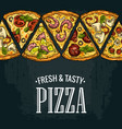 horizontal poster slice pizza pepperoni hawaiian vector image vector image