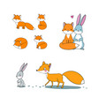 cute cartoon fox and hare fairy tale characters vector image