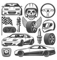 vintage car racing icons set vector image