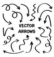 black hand drawn arrows set on white background vector image