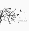 flock of flying birds on tree branch vector image vector image