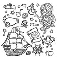 pirate ship and mermaid cartoon clipart set vector image