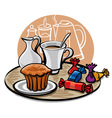 cupcake candy and coffee with milk vector image vector image