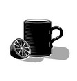 a cup of hot tea and half lemon black drawing vector image