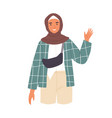 young muslim woman waving with hand and saying vector image vector image