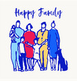 happy big full family standing together dog vector image vector image