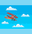 red combat aircraft while flying among clouds vector image