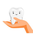 smiling tooth on hand vector image