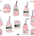 seamless pattern with hand drawn milk bottle vector image