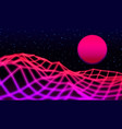 neon grid landscape and sun with 80s game style vector image vector image