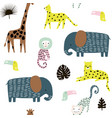 seamless pattern with giraffe leopardtucan vector image