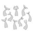 set hand drawn mermaid tails in doodle style vector image