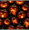 seamless pattern with carved pumpkins with lights vector image
