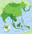green asia and indochina full map vector image vector image